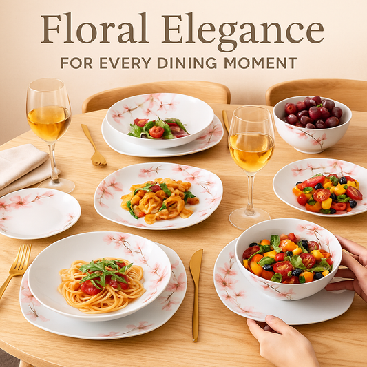 VEWEET ANNIE 48-Piece Porcelain Dinnerware Set | 12-Person Floral Ceramic Tableware with Plates & Bowls – Elegant Home Dining