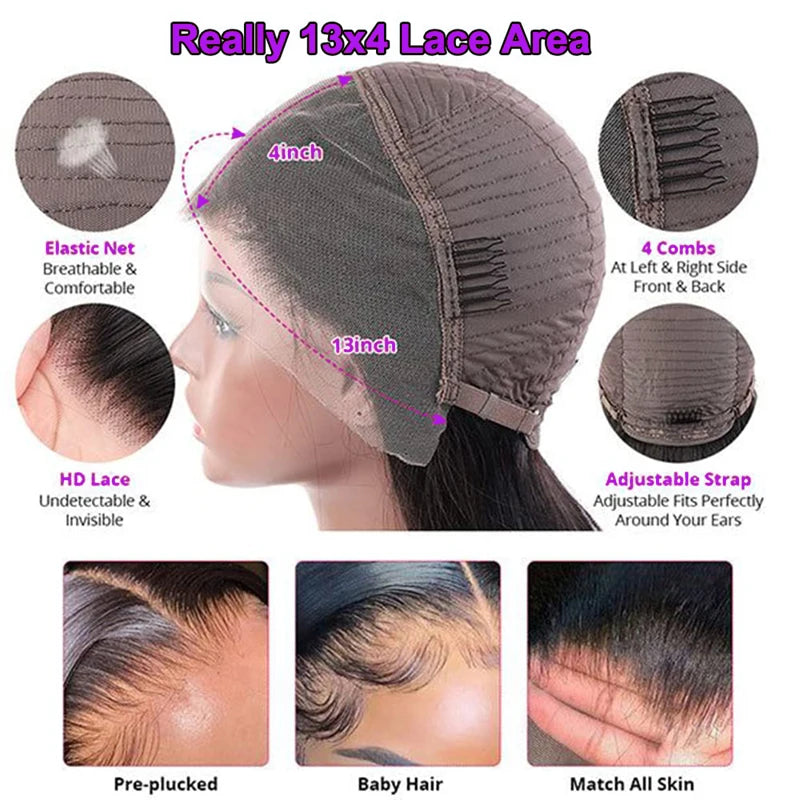 Deep Wave Bob Human Hair Wig 13x4 Invisible Transparent Lace Front (200% Density, #1B Natural Black)