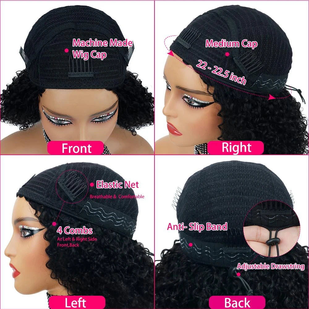 3-in-1 Drawstring Half Wig – Kinky Curly Human Hair, Glueless, 250% Density (Ready to Wear)