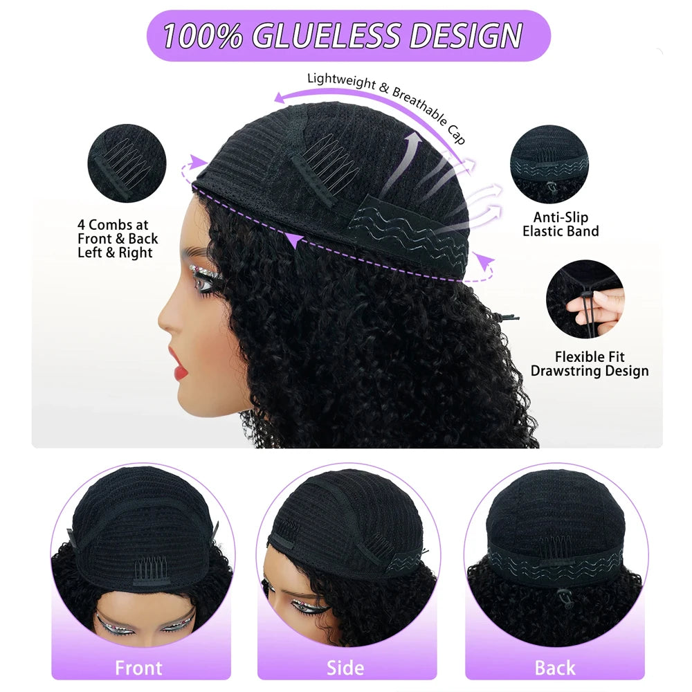 3-in-1 Glueless Kinky Curly Headband Half Wig – Drawstring & Clip-Ins (18–24")