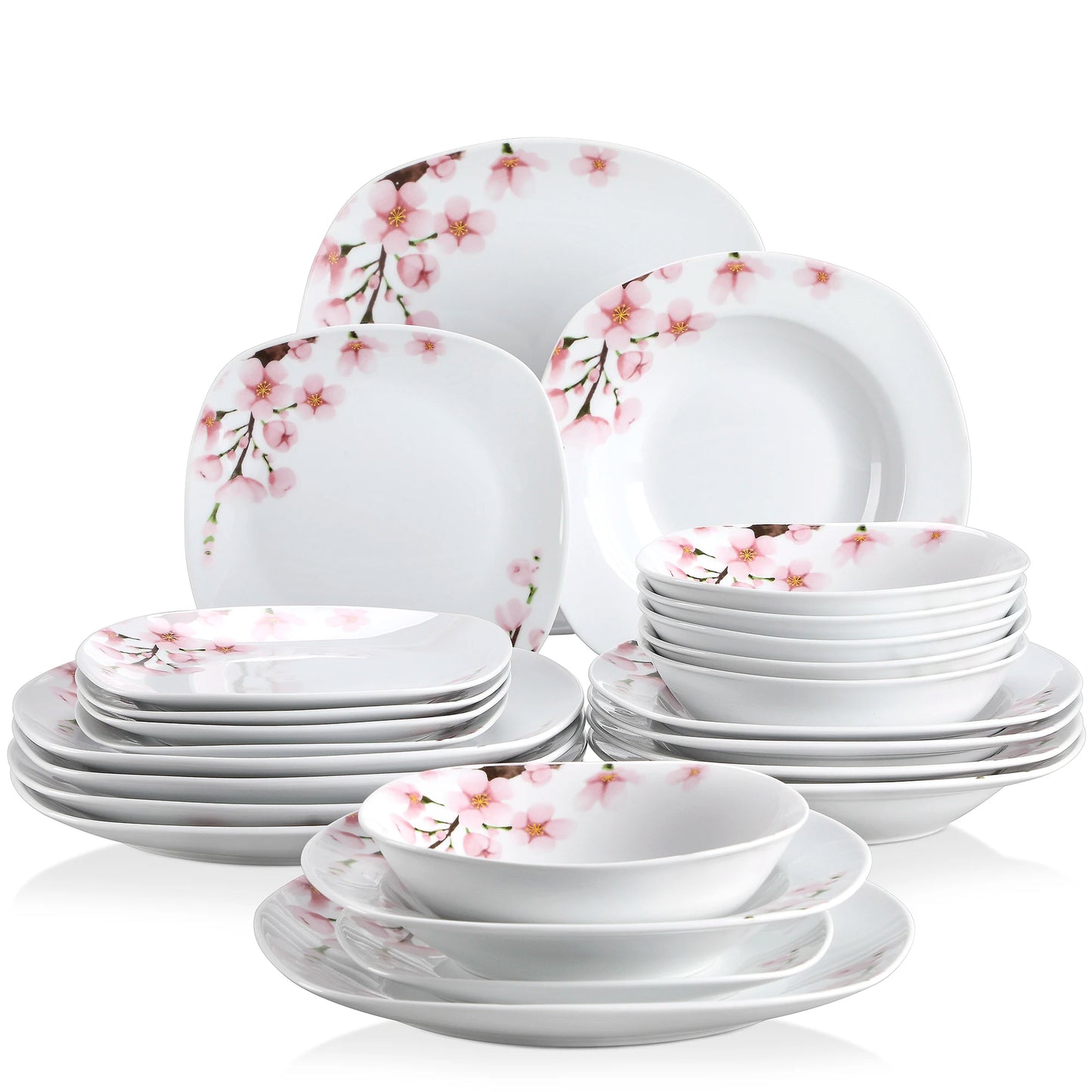 VEWEET ANNIE 48-Piece Porcelain Dinnerware Set | 12-Person Floral Ceramic Tableware with Plates & Bowls – Elegant Home Dining