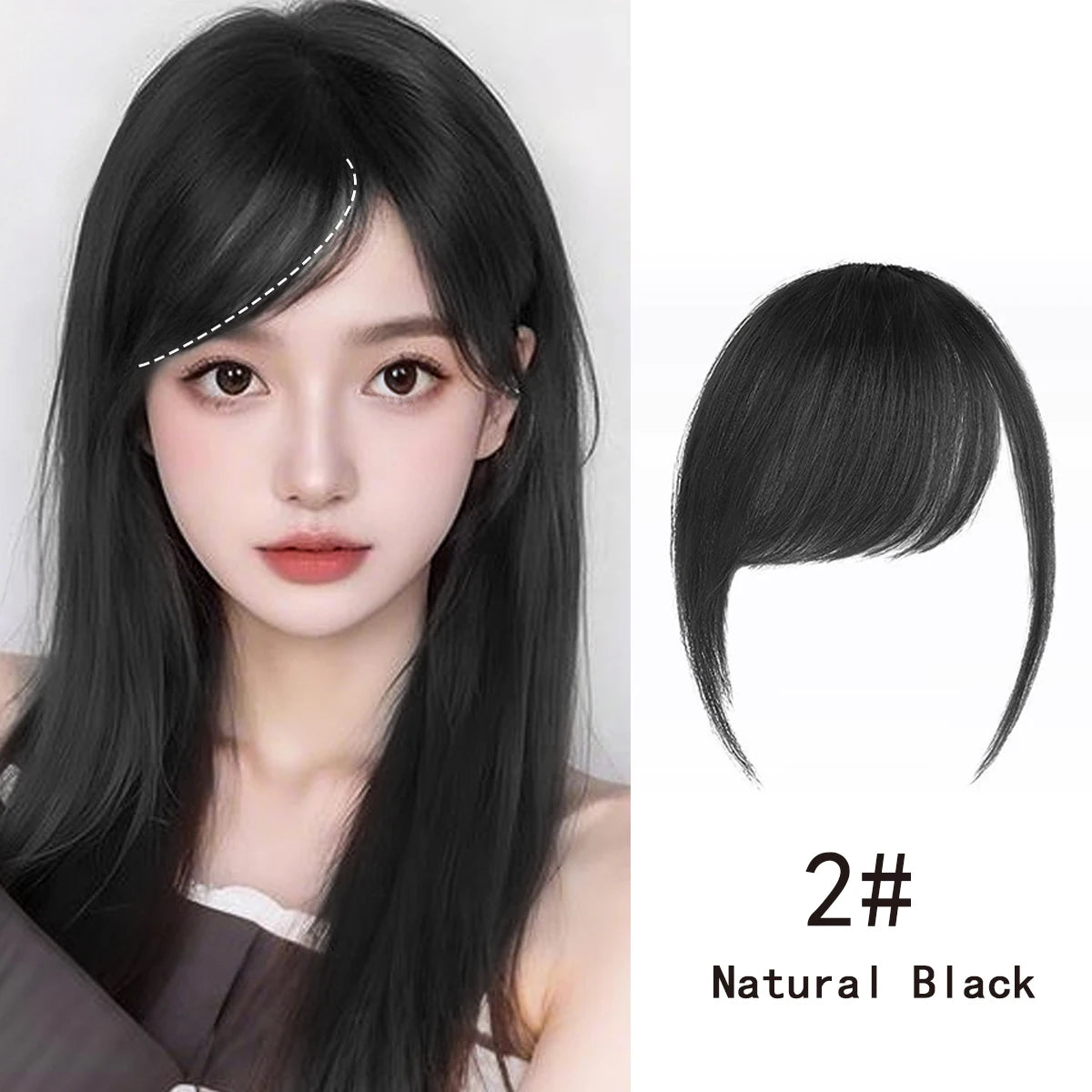 Slanted Air Bangs Clip-In Hairpiece | Synthetic Fringe Extension | 8 Inch | Light Airy | Black Brown