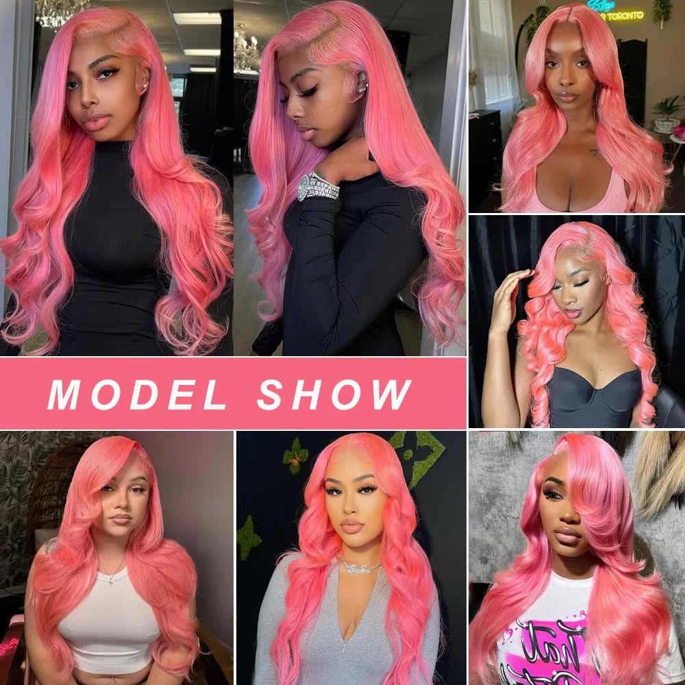 Loose Body Wave Light Pink HD Lace Front Wig – 13×6/13×4 Brazilian Human Hair, Pre-Plucked, 36 Inch
