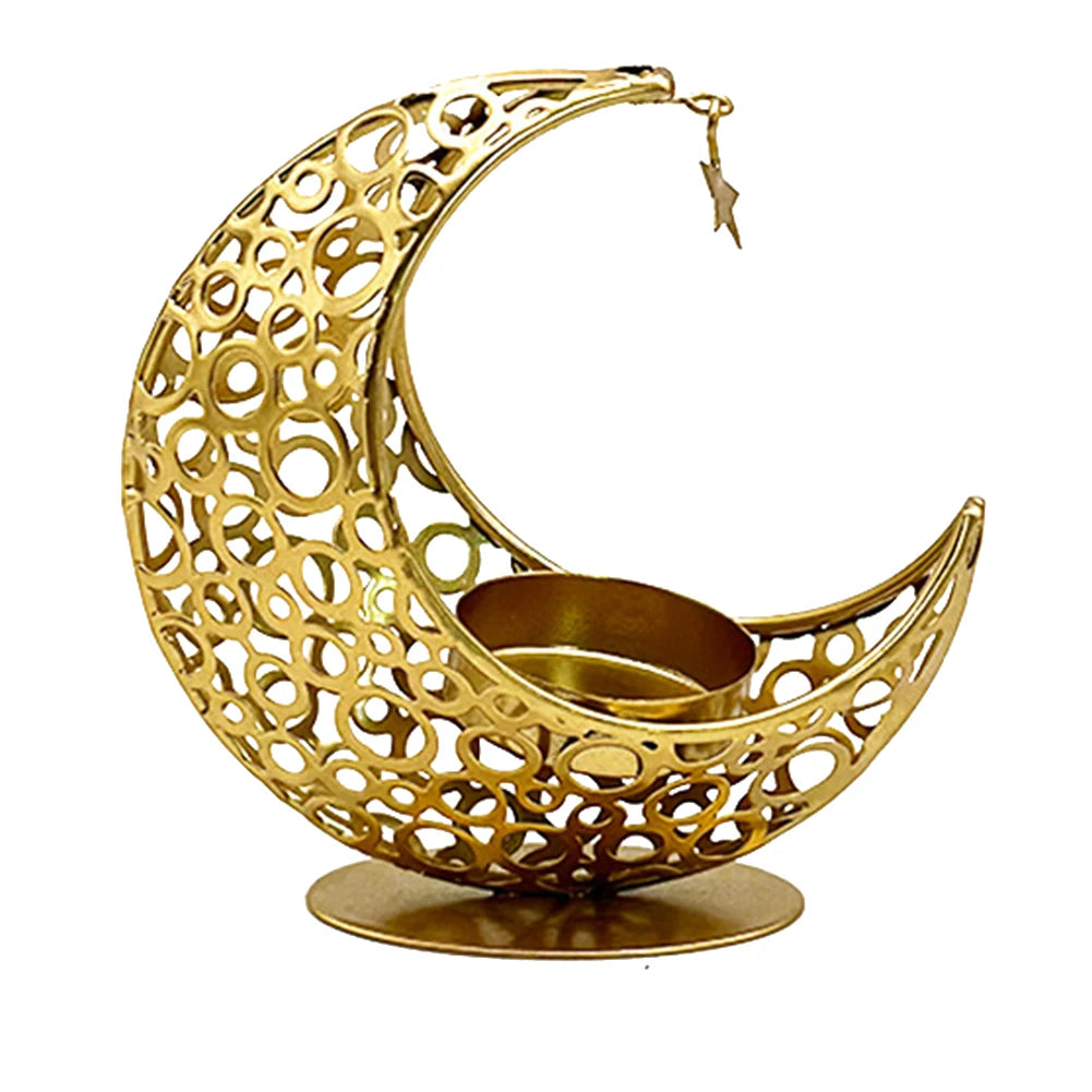 Eid Mubarak Moon Candle Holder – Ramadan Metal Candlestick for Home & Party Decor