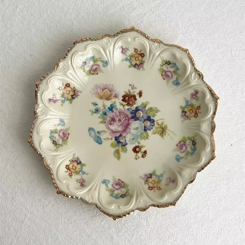 Vintage Ceramic Dinner Plate Set – Elegant Floral Porcelain Dinnerware for Cakes & Fine Dining