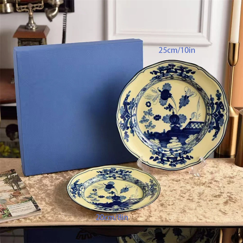 Ceramic Afternoon Tea Set – Printed Porcelain Cup, Saucer, Tray, Milk Pot & High Foot Plate