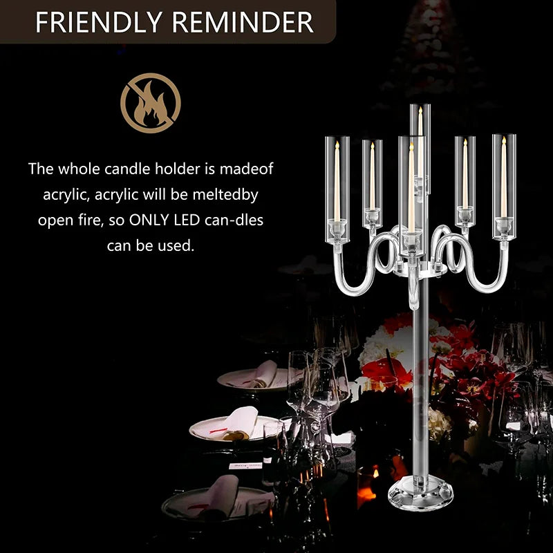 Acrylic LED Candle Holder Centerpiece – 6-Arm 37.4” Wedding Table Decor