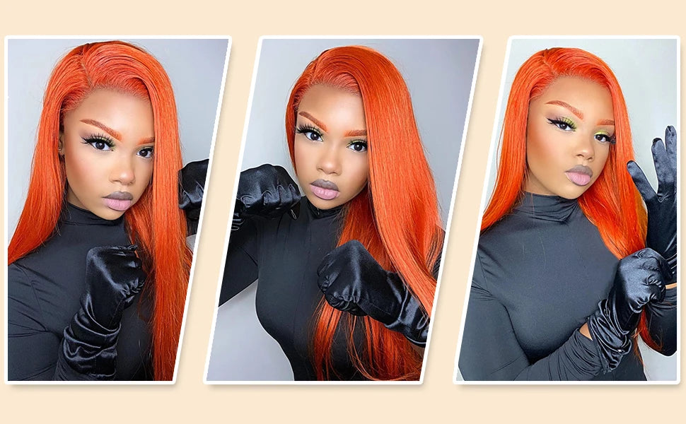 Ginger Orange 13x6 HD Lace Front Human Hair Wig – 30 inch, 200 Density, Straight, Pre-Plucked Natural Hairline