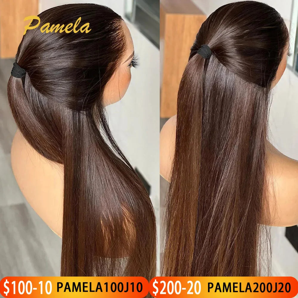Double Drawn 13x6 HD Lace Frontal Bone Straight Ombre Brown Glueless Human Hair Wig