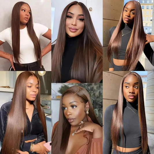 Chocolate Brown 13x6 HD Lace Front Wig (Bone Straight, 30 Inch, Brazilian Remy, Transparent Lace)