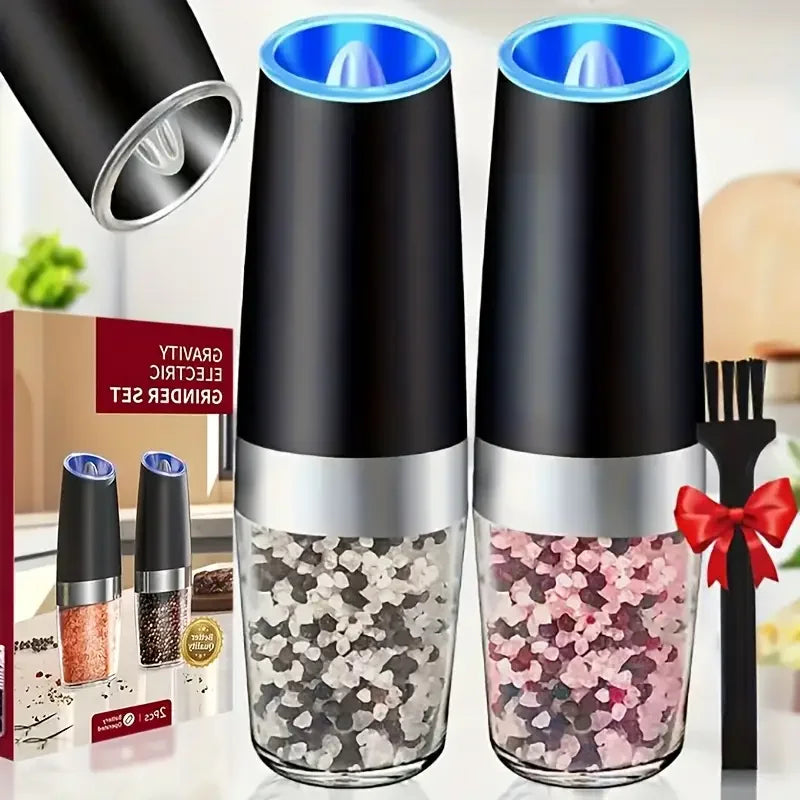 2-Piece Automatic Electric Seasoning Grinder Set – Adjustable Coarseness, Battery Powered