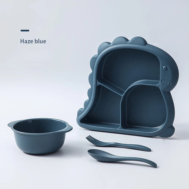 Dinosaur Baby Tableware Set – Large 3-Compartment Plate with Spoon & Fork for Balanced Meals