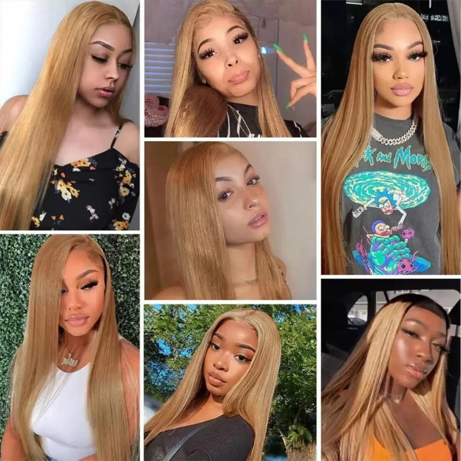 #27 Honey Blonde Straight HD Lace Front Human Hair Wig | Transparent Lace 13x6 / 13x4 Pre-Plucked (30–34 Inch)