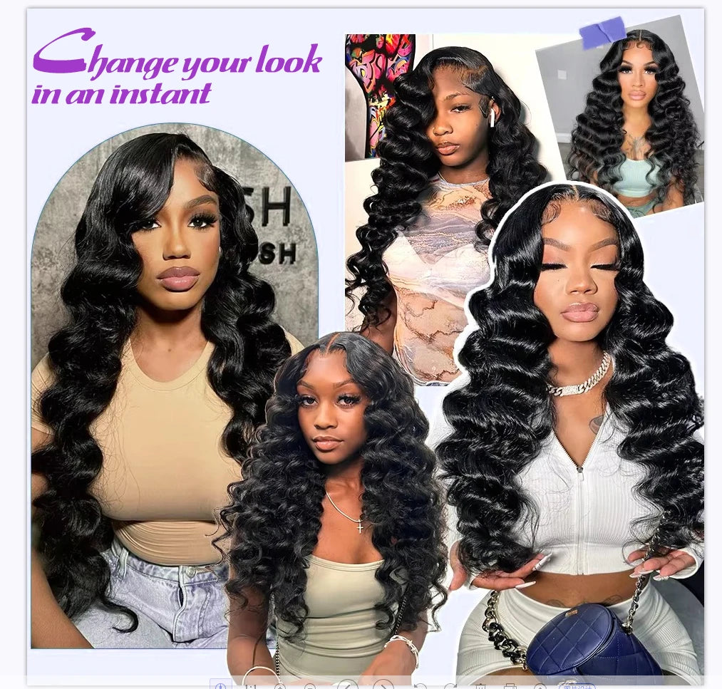 13x6 HD Transparent Loose Deep Wave Lace Front Human Hair Wig (200% Density, 30–34 inch)