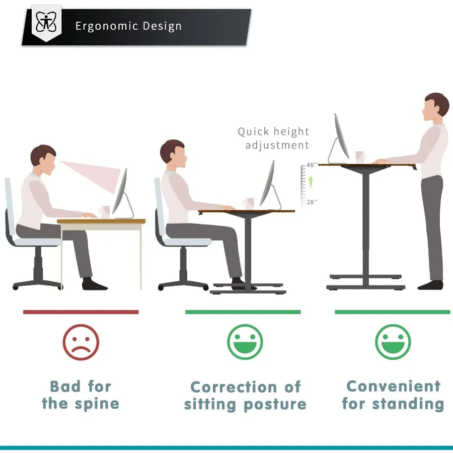 55" Height Adjustable Electric Standing Desk – Rustic Brown Top, Black Leg | Home Office Computer Workstation