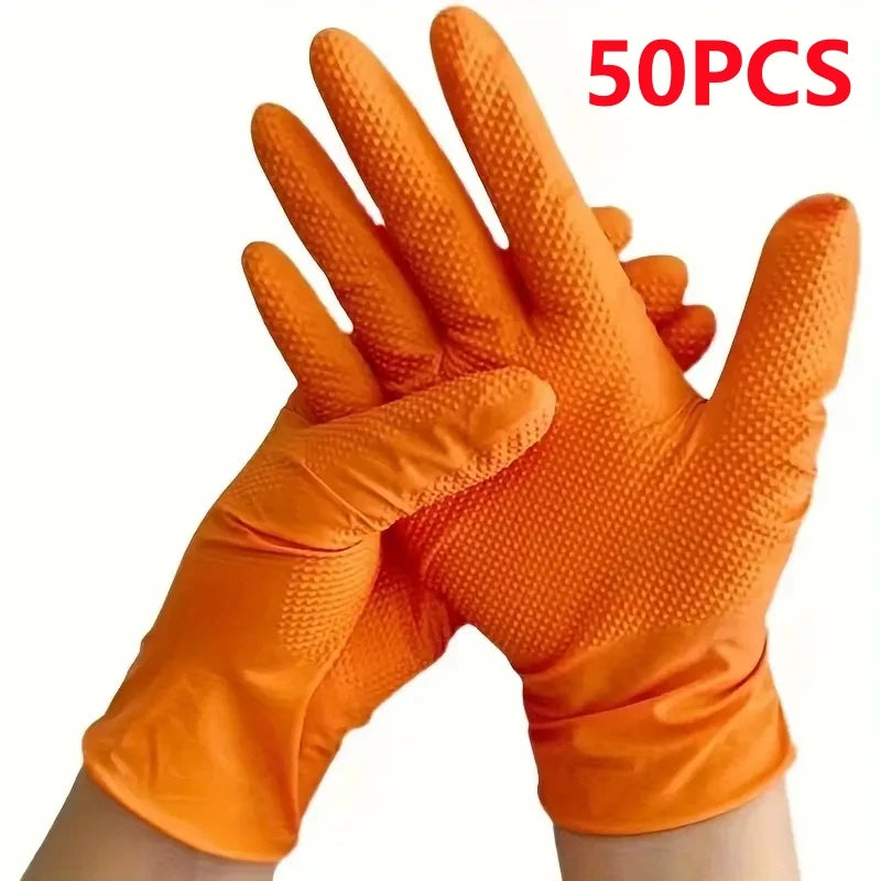 Heavy Duty 8Mil Orange Nitrile Gloves – Industrial Disposable Work Gloves with Diamond Grip for Mechanics & Cleaningg
