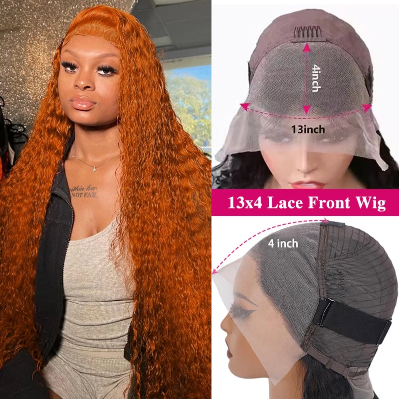 Orange Ginger 13x6 Lace Front Deep Wave Human Hair Wig (Pre-Plucked, 38")