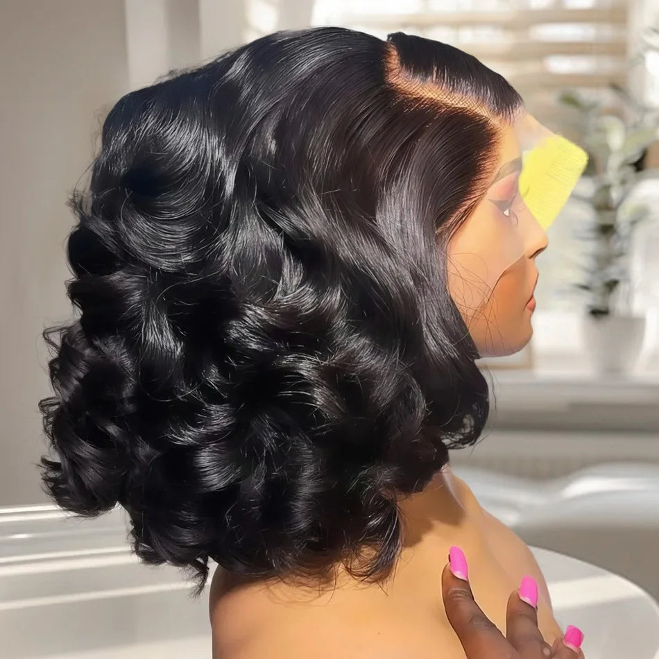 200% Density 5x5 Glueless Short Bob Body Wave 13x6 HD Transparent Lace Front Human Hair Wig