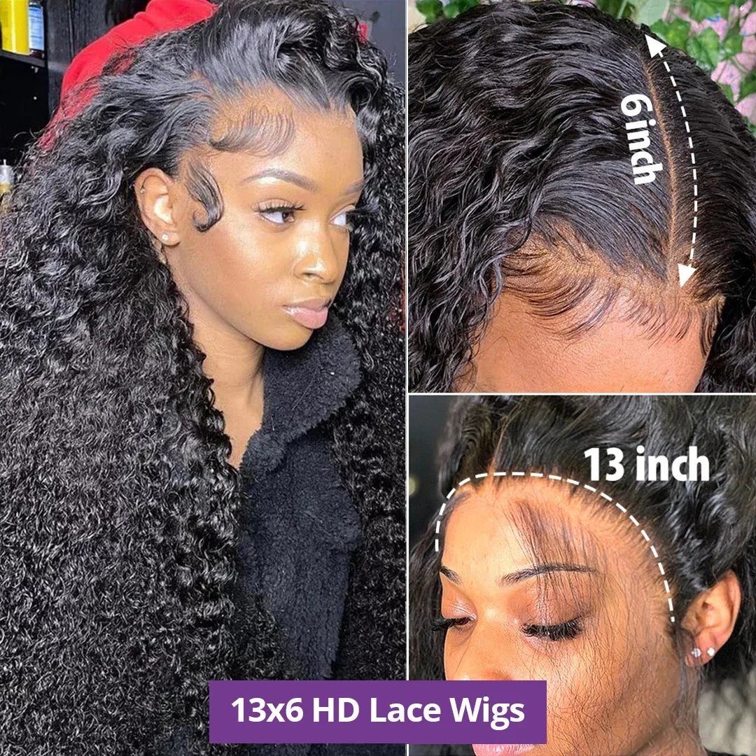 200 Density Natural Deep Wave HD Lace Front Human Hair Wig | 13x6 / 13x4 Transparent Lace (40–46 Inch)