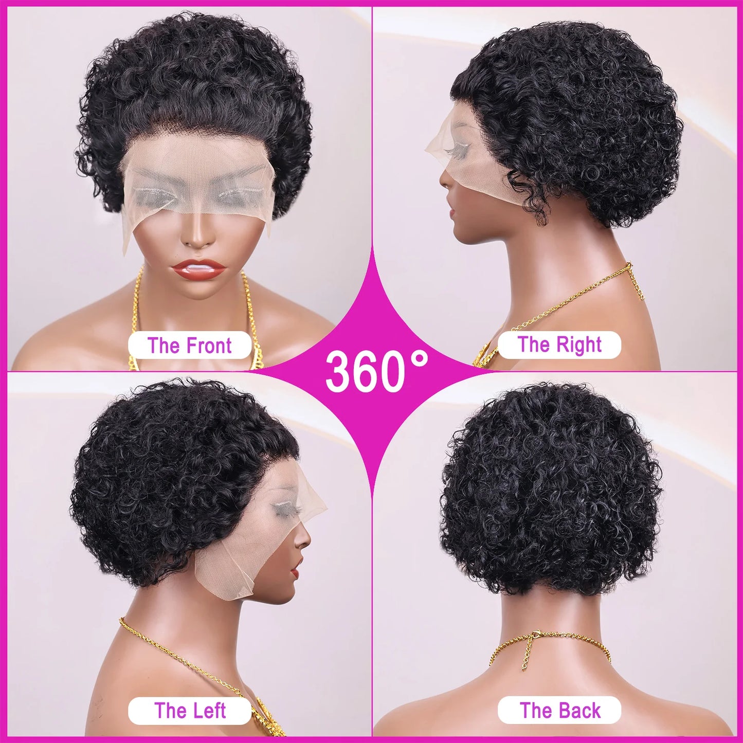 Pixie Cut Short Curly Brazilian Human Hair Wig 13x1 Transparent Lace Front (Water Wave)