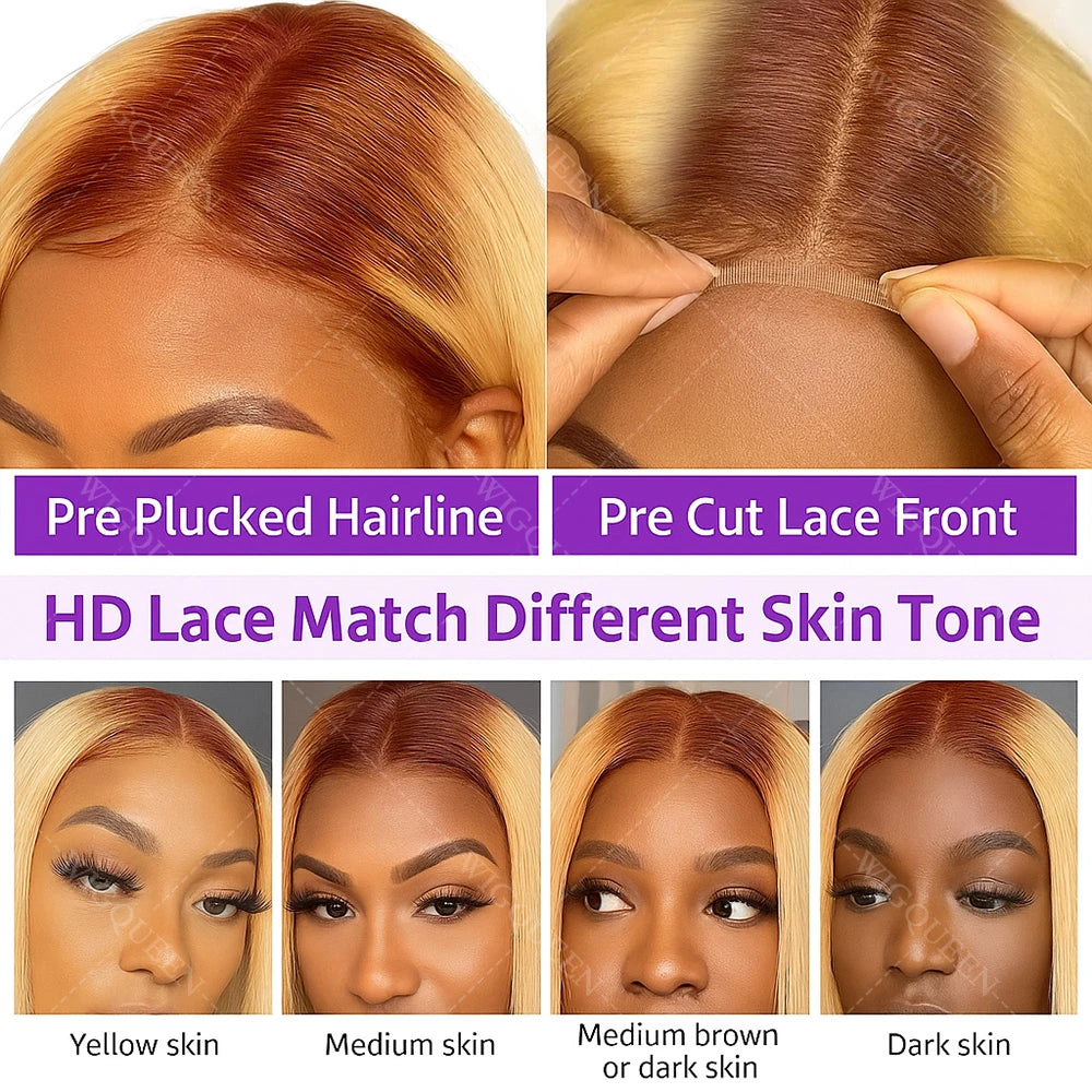 Highlight Blonde Bob Lace Front Wig – 13x4 Straight Human Hair