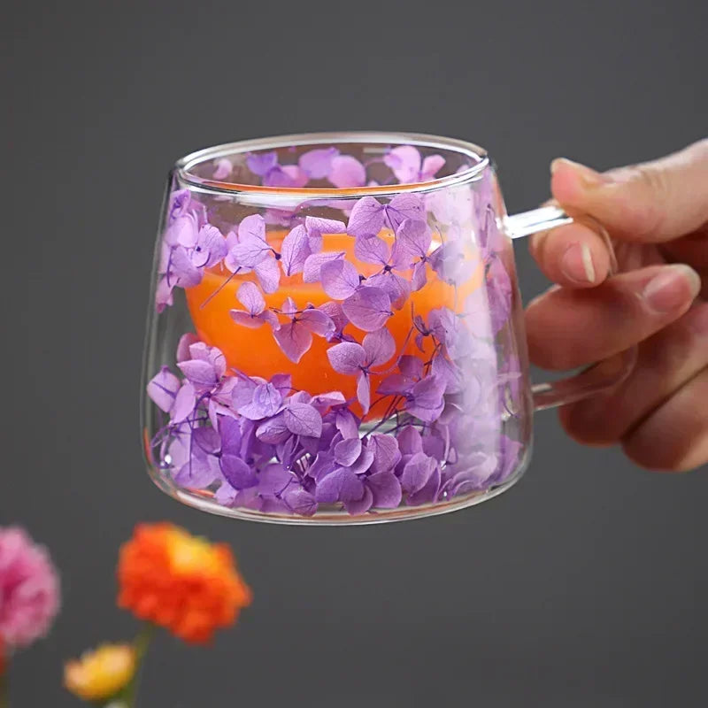 πΈ Double Wall Flower Glass Cup β Handmade Borosilicate Tea Mug 180ml