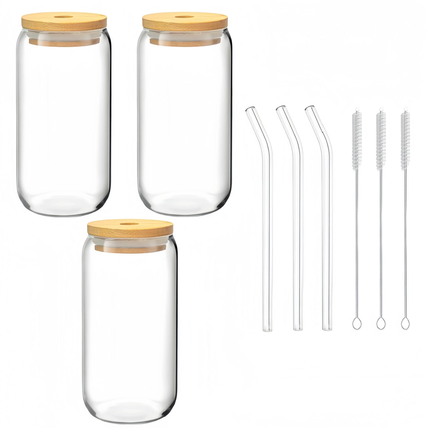 550ML Glass Cup with Wooden Lid & Straw β Clear Coffee & Juice Mug