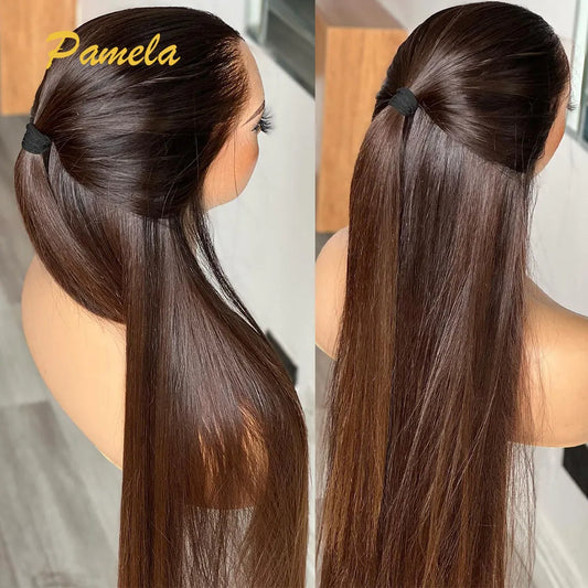 Double Drawn 13x6 HD Lace Frontal Bone Straight Ombre Brown Glueless Human Hair Wig