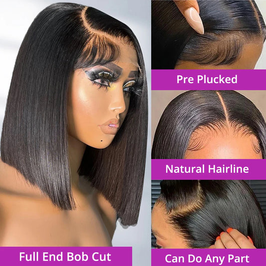 13x6 HD Lace Frontal Bone Straight Short Bob Glueless Wig (Pre-Cut 7x5 Closure)