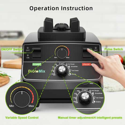 Biolomix 2L Professional Blender – 2200W, Smart Timer, Pre-Programmed