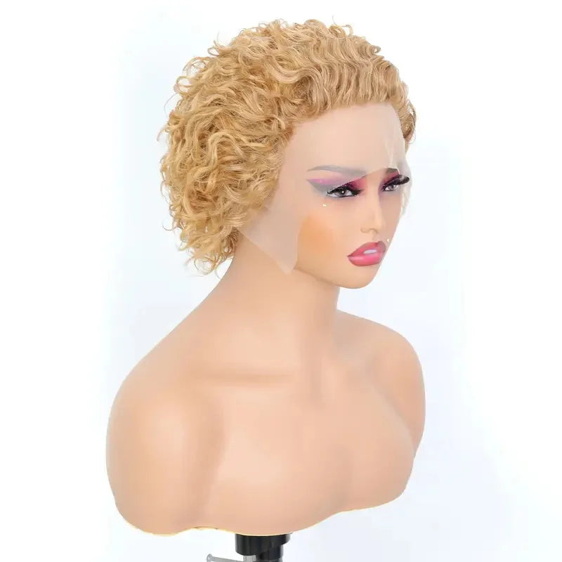13x1 Pixie Cut Kinky Curly Lace Front Human Hair Wig (Peruvian, Short 4–16")