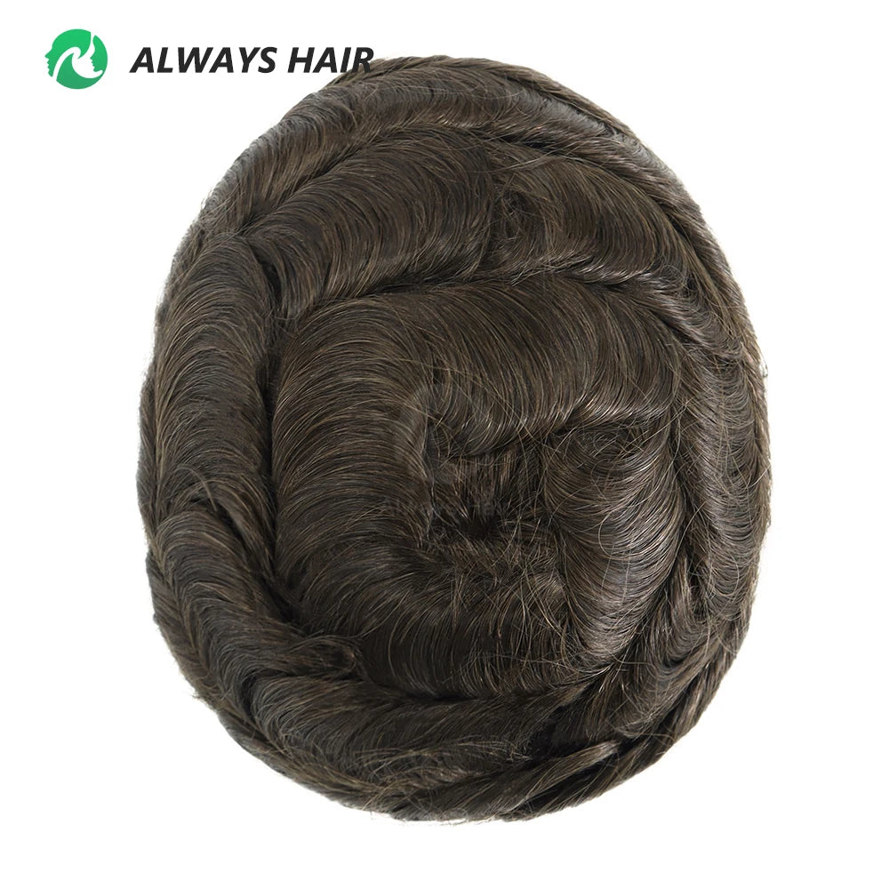Alwayshair Fine Mono Men Short Toupee 5” Indian Hair Men’s Capillary Prosthesis Monofilament 120 130 Hair System 9x11