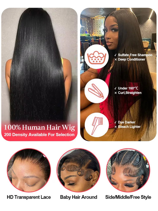 Bone Straight HD Lace Frontal Human Hair Wig 13x6 / 13x4 (30–40 Inch)