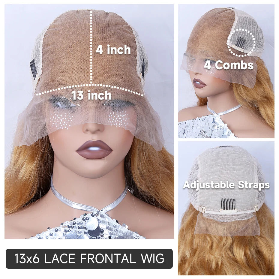 #27 Honey Blonde Body Wave Lace Front Wig – 13x6 HD Lace, Pre-Plucked, 200%/250% Density