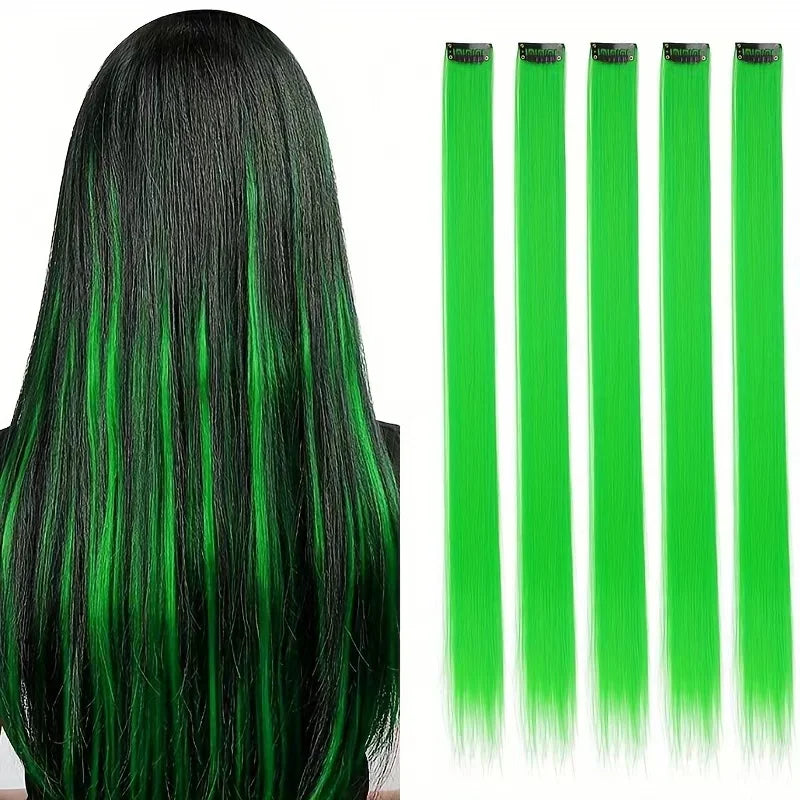 Straight Synthetic Clip-In Hair Extensions | 5pcs Set | 20 Inch | Bold Colors | Party & Cosplay