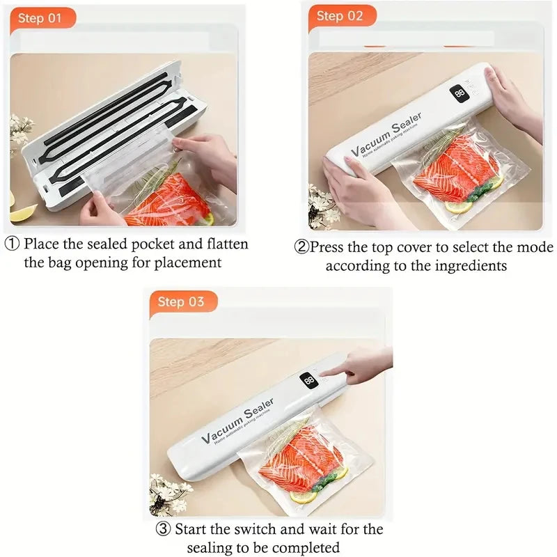 3-in-1 Automatic Vacuum Sealer | Food Saver with LED Display & Bags