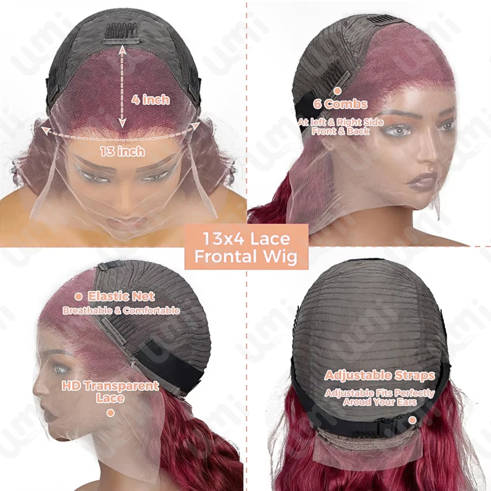 13x4 HD Lace Front Burgundy 99J Body Wave Human Hair Bob Wig – Pre-Plucked