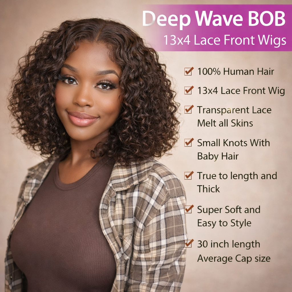 Brown Kinky Curly Short Bob Wig 13x4 / 4x4 HD Lace Human Hair