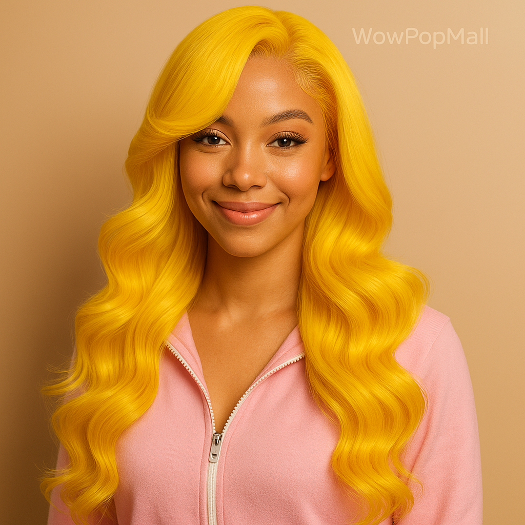 38-Inch Light Yellow Body Wave Human Hair Wig – 13x6 HD Transparent Lace Front, Pre-Plucked Hairline
