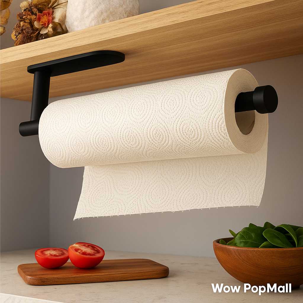 Adhesive Paper Towel Holder – Wall & Cabinet Mount Kitchen Tissue Rack for Home & Bathroom