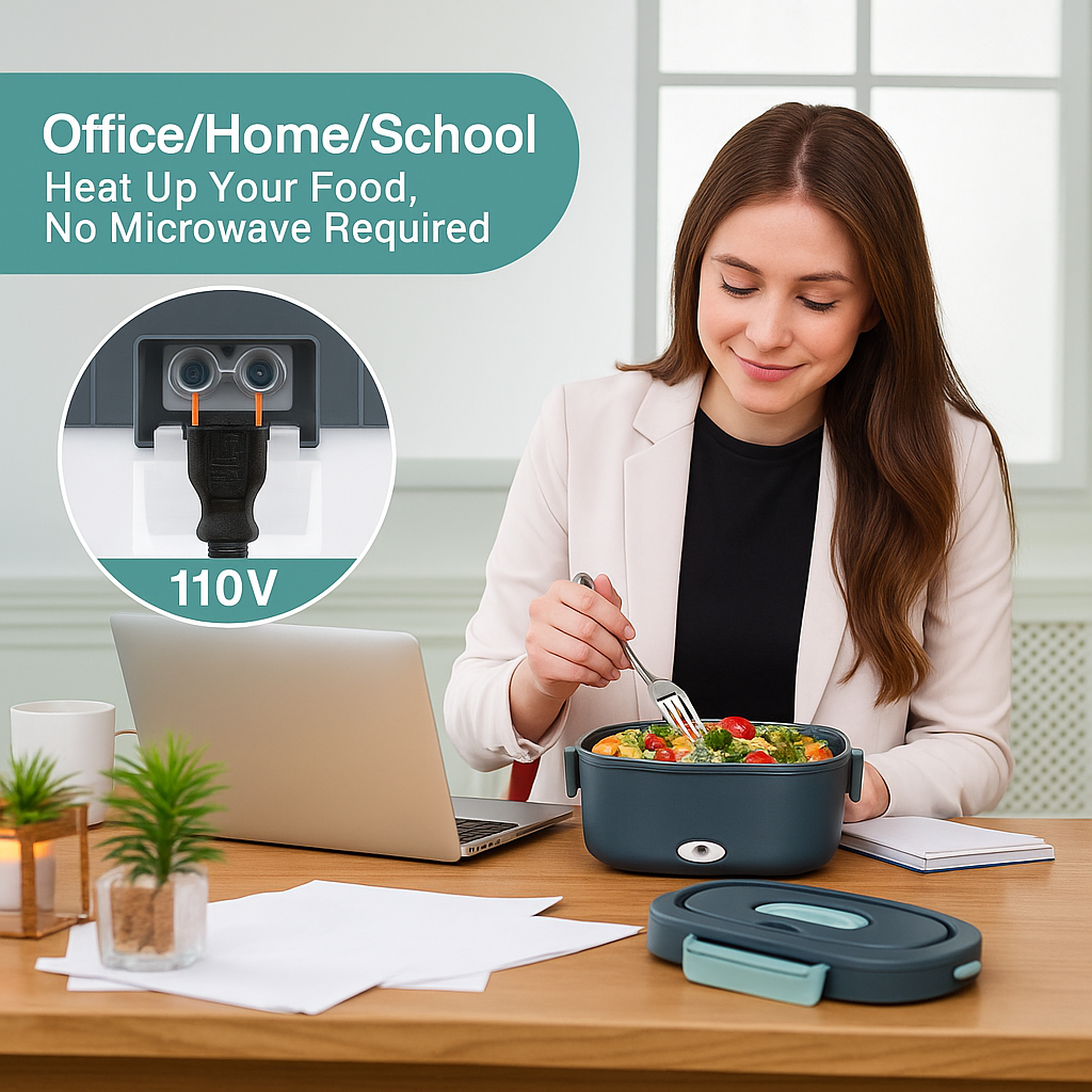 1.5L Electric Heated Lunch Box – 60W Portable Food Warmer for Car, Office & Home | Leak-Proof Stainless Steel Bento