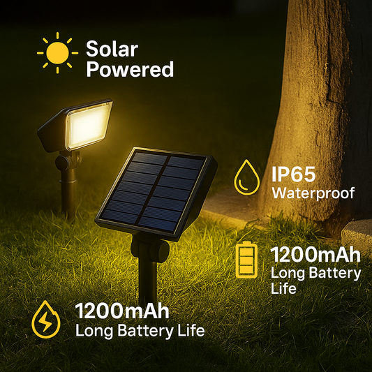 1200mAh Solar Floodlight – Waterproof LED Garden Spotlight with Long Battery Life