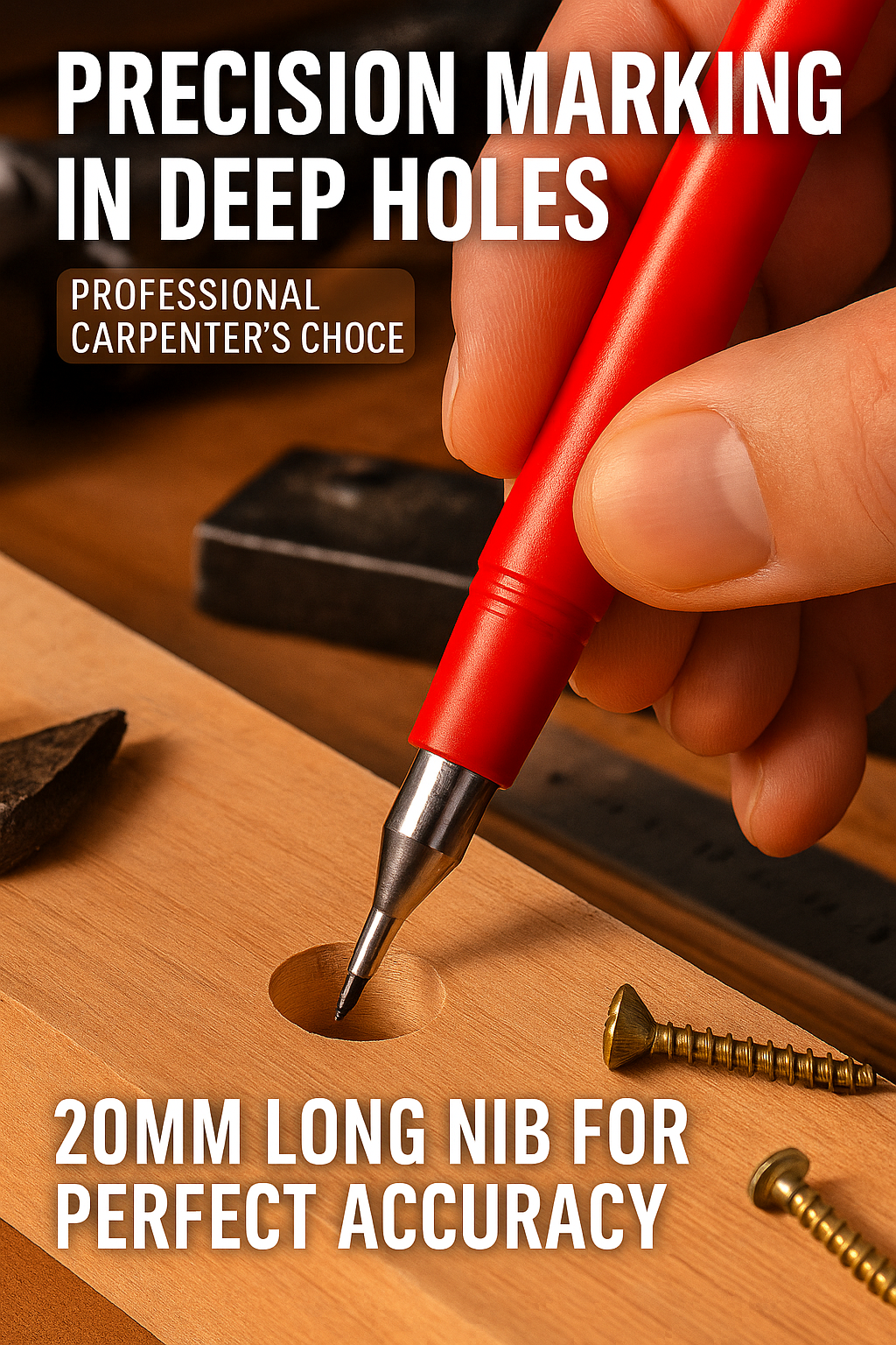 Professional Deep Hole Long Nib Marker Pen for Wood, Metal & Tile — Waterproof Carpenter Tool (20mm Nib)