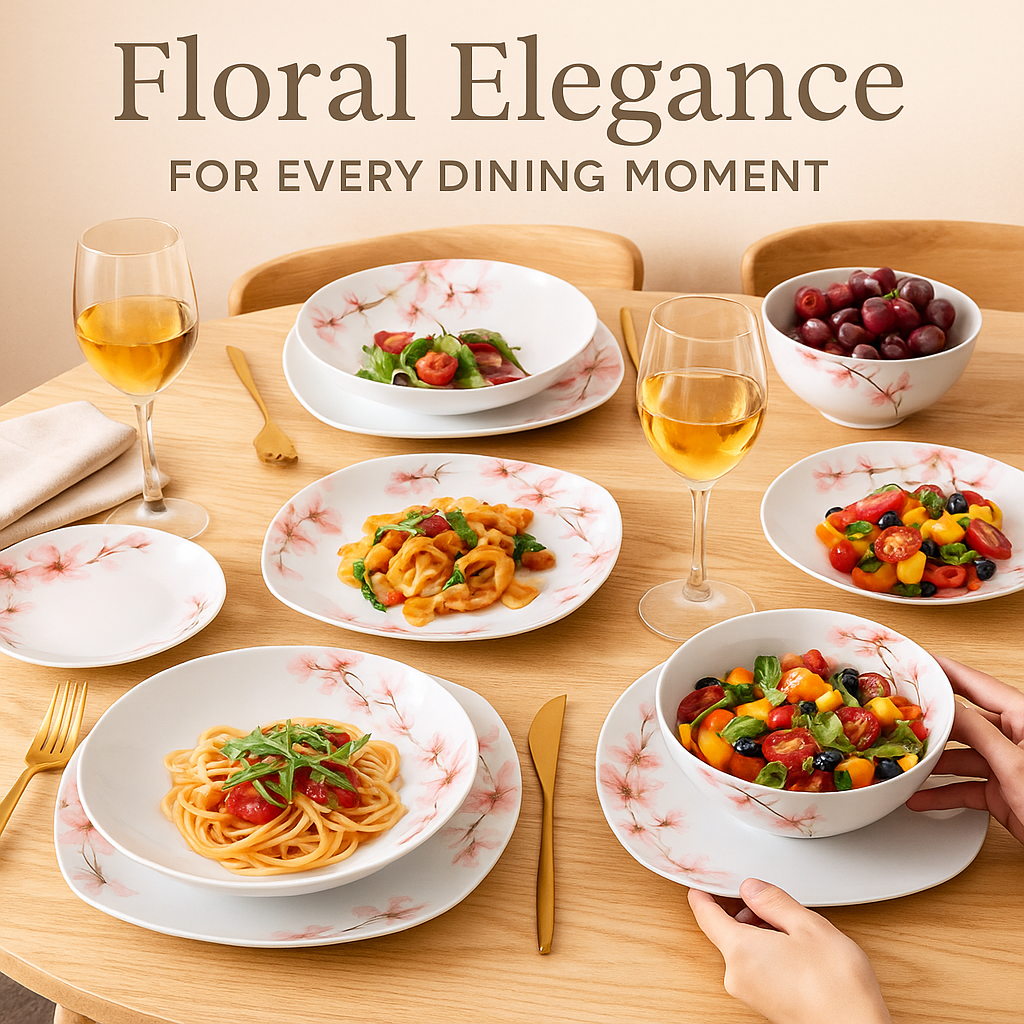 VEWEET ANNIE 48-Piece Porcelain Dinnerware Set | 12-Person Floral Ceramic Tableware with Plates & Bowls – Elegant Home Dining