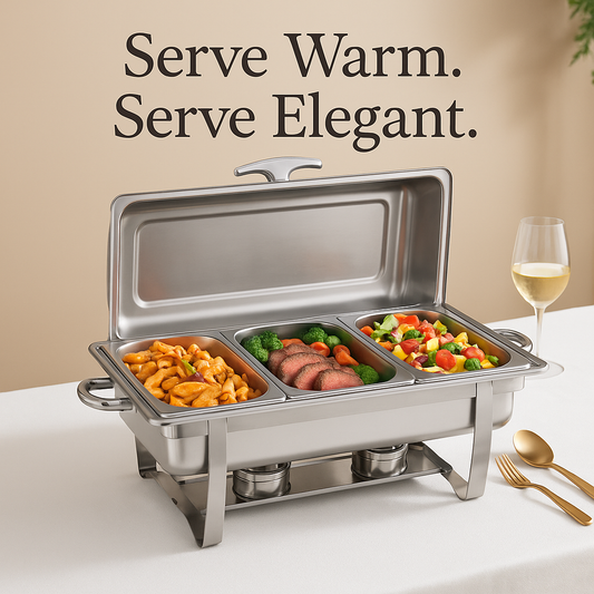 3-Compartment Chafing Dish Buffet Set | Stainless Steel Food Warmer with Lid & Heating Tray – 2.5L Each