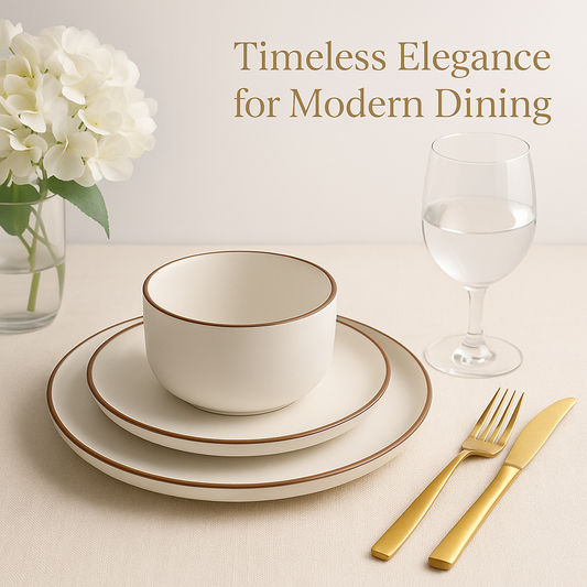 LeRatio 24-Piece Ceramic Dinnerware Set for 6 | High-Edge Stoneware Plates & Bowls, Oven & Dishwasher Safe