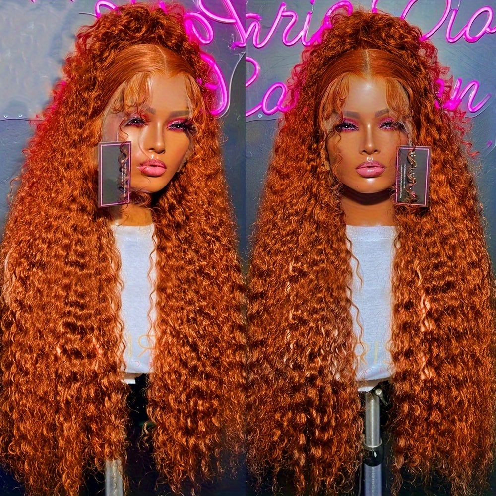 250% Density Ginger Orange Curly HD Transparent Lace Front Human Hair Wig (13x6 / 13x4, Brazilian Remy, 26”+)