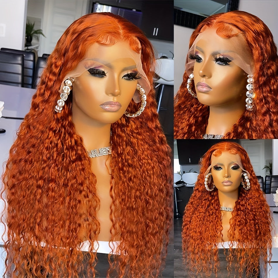 250% Density Ginger Orange Curly HD Transparent Lace Front Human Hair Wig (13x6 / 13x4, Brazilian Remy, 26”+)