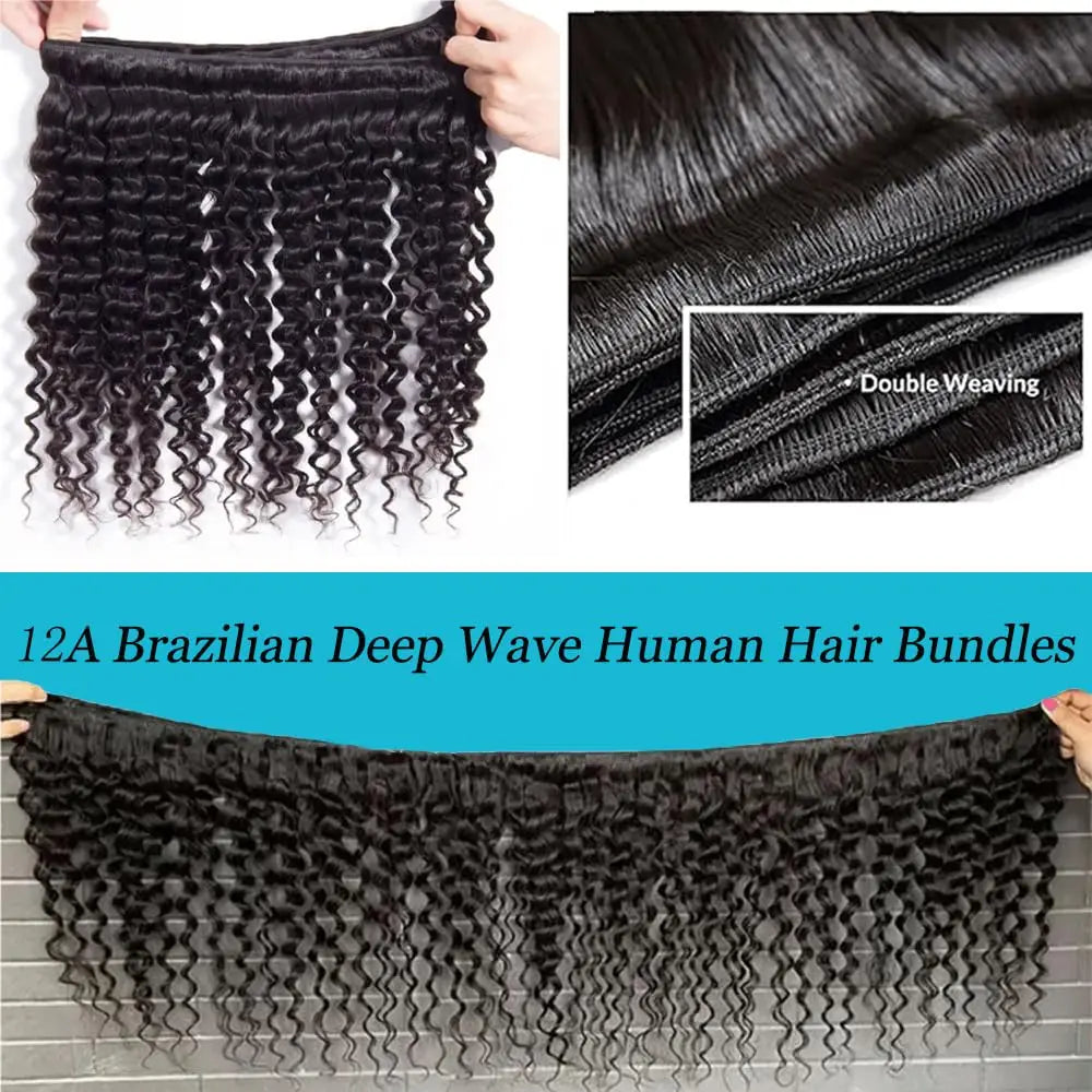 Deep Wave Peruvian Remy Hair Bundles | 100% Human Hair | Natural Color | 8-32 Inch | 1/3/4 Pieces