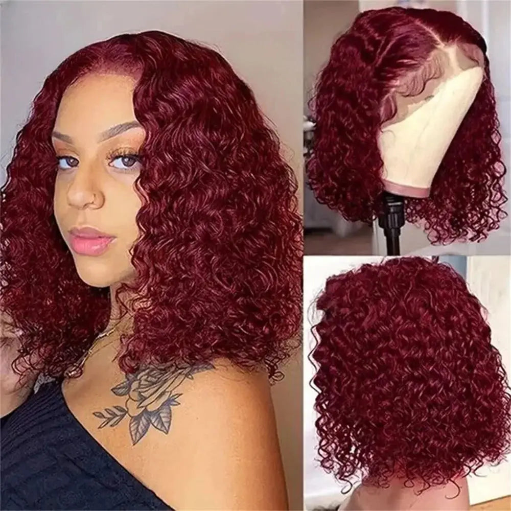 Burgundy 99J Deep Wave Bob Wig 13x4 HD Lace Front – Remy Human Hair